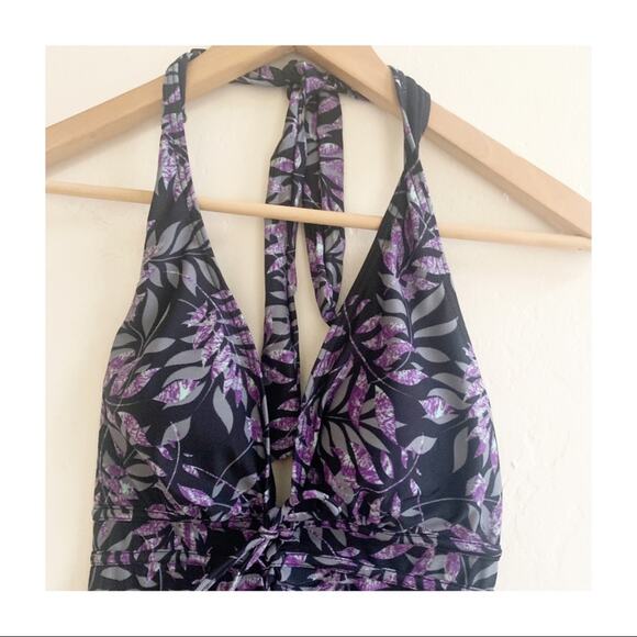 Snozu One-Piece Swimsuit Floral Black Purple Size 10 NWOT Tropical Beach - Picture 4 of 11